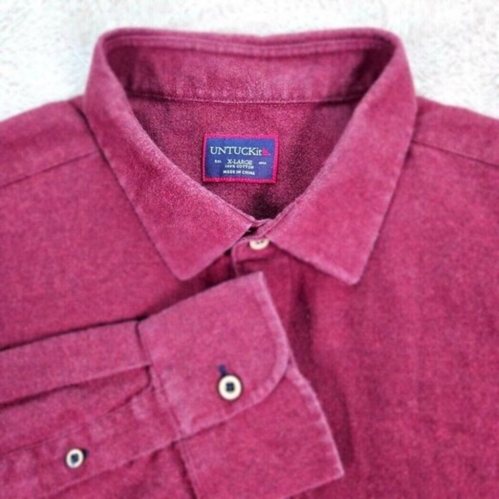 UNTUCKit Shirt Cotton Flannel Long Sleeve Red Burgundy Button-Down Men's Size XL